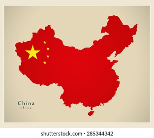 Modern Map - China with flag colours CN