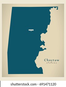 Modern Map - Choctaw Alabama county USA illustration