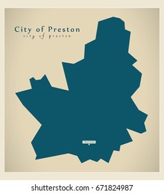 Modern Map - City Of Preston County England UK Illustration