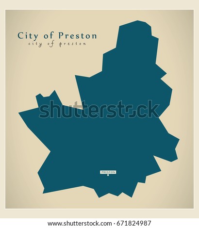 Modern Map - City of Preston county England UK illustration