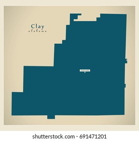 Modern Map - Clay Alabama county USA illustration