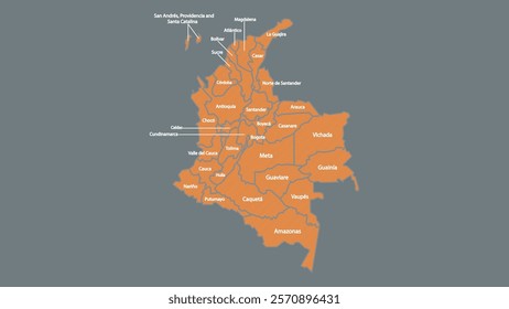 Modern Map of Colombia with Interactive Features, Flat design Colombia outline map.