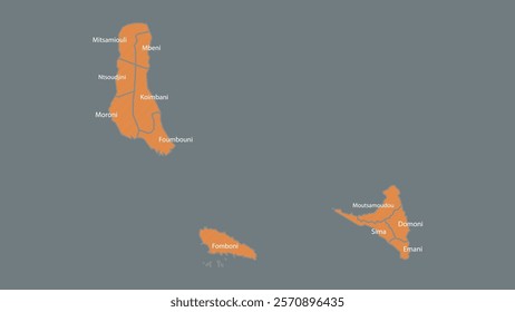 Modern Map of Comoros with Interactive Features, Flat design Comoros outline map.