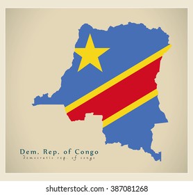 Modern Map - Congo Democratic Republic flag colored CD