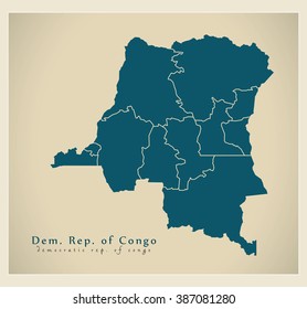 Modern Map - Congo Democratic Republic with provinces CD