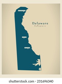 Modern Map - Delaware USA