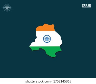 Mapa moderno de DELHI con bandera india, mapa del estado indio DELHI , infografía del estado indio