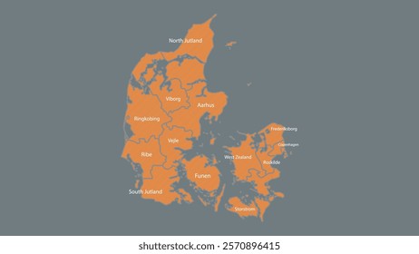 Modern Map of Denmark with Interactive Features, Flat design Denmark outline map.