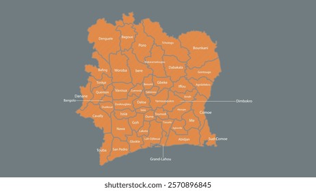 Modern Map of Côte D'ivoire with Interactive Features, Flat design Côte D'ivoire outline map.