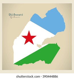 Modern Map - Djibouti flag colored DJ