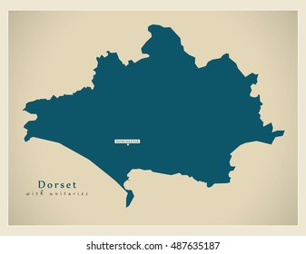 Modern Map - Dorset county with unitaries UK