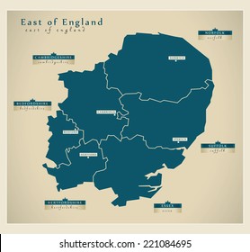 Modern Map - East of England UK