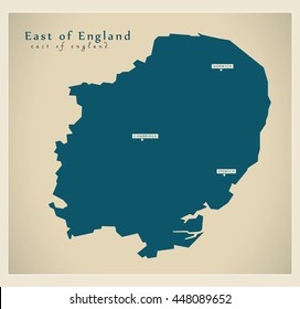 Modern Map - East of England UK refreshed design