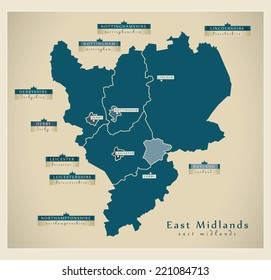 Modern Map - East Midlands UK