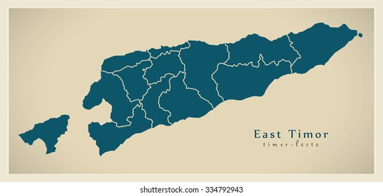Modern Map - East Timor with districts TL