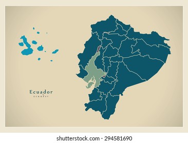 Modern Map - Ecuador with islands and provinces EC