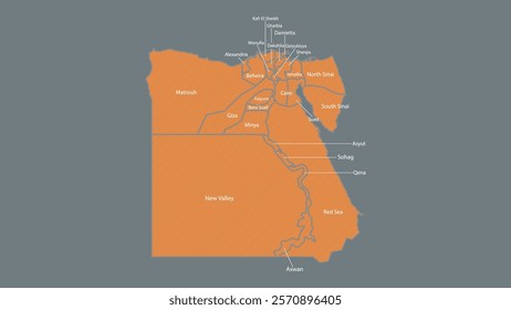 Modern Map of Egypt with Interactive Features, Flat design Egypt outline map.