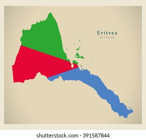 Modern Map - Eritrea flag colored ER