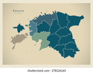 Modern Map - Estonia with counties EE