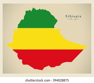 Modern Map - Ethiopia flag colored ET