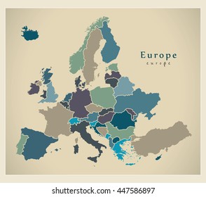 Modern Map Europe Complete Countries Colored Stock Vector (Royalty Free) 447586897  Shutterstock