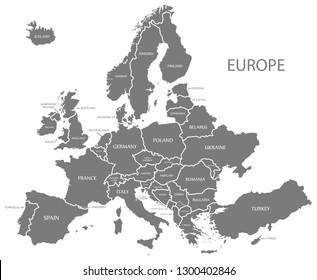 Modern Map - Europe with countries and labels in grey