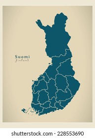 Modern Map - Finland with federal states FI