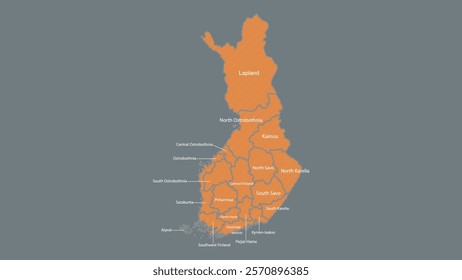 Modern Map of Finland with Interactive Features, Flat design Finland outline map.