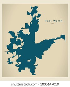 Modern Map - Fort Worth Texas city of the USA