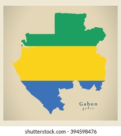 Modern Map - Gabon flag colored GA