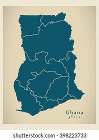 Modern Map - Ghana with regions GH