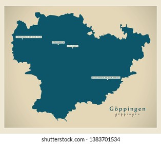 Modern Map - Goeppingen county of Baden Wuerttemberg DE