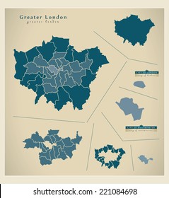 Modern Map - Greater London UK