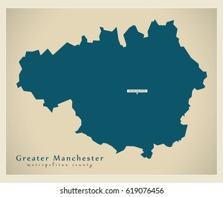 Modern Map - Greater Manchester metropolitan county UK