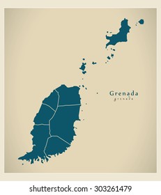 Modern Map - Grenada with parishes GD