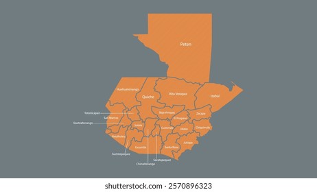 Modern Map of Guatemala with Interactive Features, Flat design Guatemala outline map.