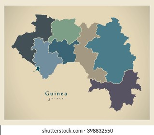 Modern Map - Guinea with regions colored GN