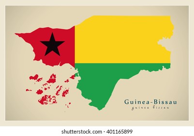 Modern Map - Guinea-Bissau with flag GW
