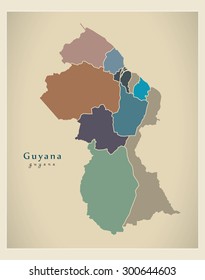 Modern Map - Guyana with regions colored GY