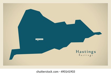 Modern Map - Hastings district UK