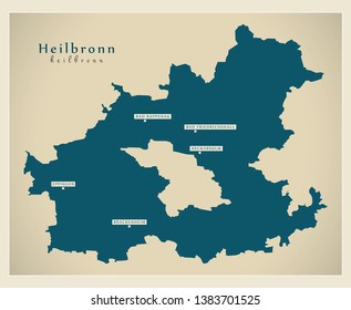 Modern Map - Heilbronn county of Baden Wuerttemberg DE