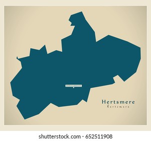 Modern Map - Hertsmere district UK illustration