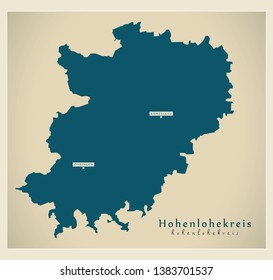 Modern Map - Hohenlohekreis county of Baden Wuerttemberg DE