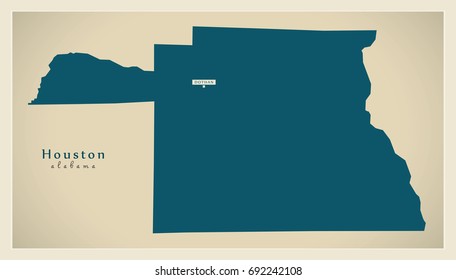 Modern Map - Houston Alabama county USA illustration