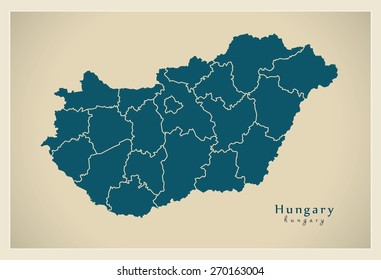 Mapa moderno - Hungría con divisiones administrativas HU