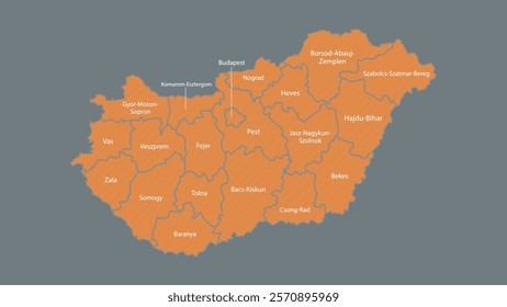 Modern Map of Hungary with Interactive Features, Flat design Hungary outline map.