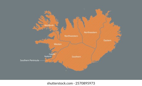 Modern Map of Iceland with Interactive Features, Flat design Iceland outline map.