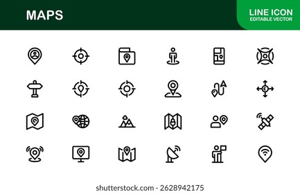 Modern Map Icon Collection. Minimal Vector Designs for Navigation and Location Services