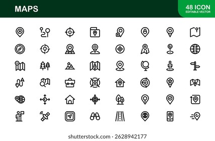 Modern Map Icon Collection. Minimal Vector Designs for Navigation and Location Services