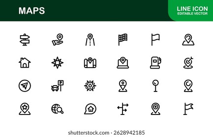 Modern Map Icon Collection. Minimal Vector Designs for Navigation and Location Services